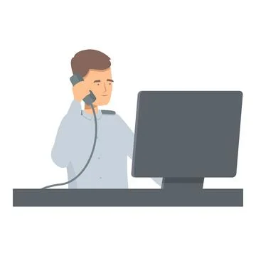 Security guard talking on the phone and looking at computer screen Stock Illustration