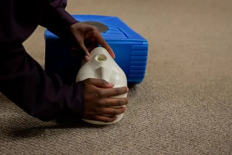 Security guard training for  CPR first aid with the AED. Stock Photos