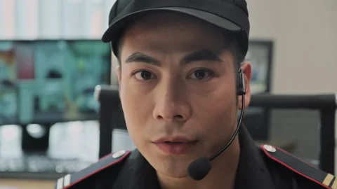 Security Guard in Uniform with Microphon... | Stock Video | Pond5