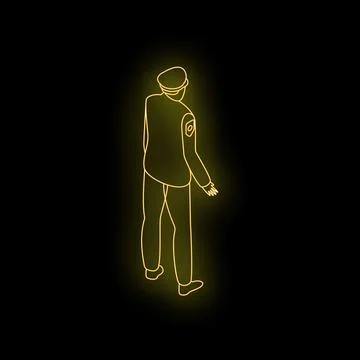 Security guard walking away neon sign illustration on black background Stock Illustration