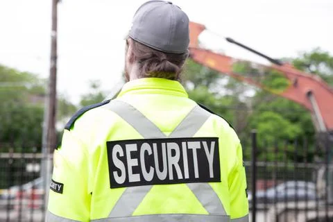 Security guard watching construction site on the street Stock Photos