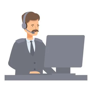 Security guard wearing headset working on computer Illustrazione stock
