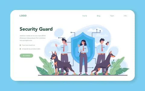 Security guard web banner or landing page. Surveillance and ptrotection Stock Illustration