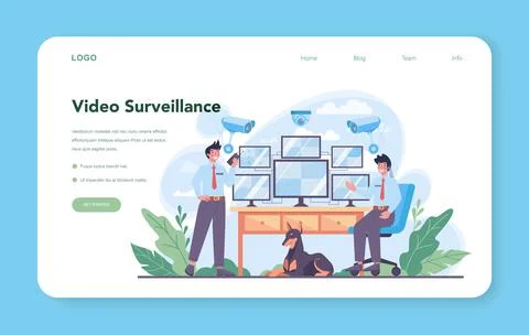 Security guard web banner or landing page. Surveillance and ptrotection Stock Illustration