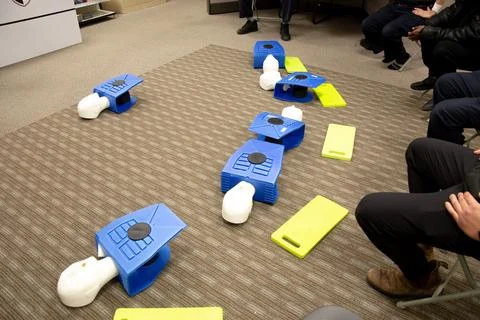 Security guards are learning how to use fire alarm panel Stock Photos