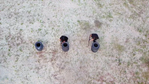 The security guards are trained to shoot guns at the shooting range, aerial Stock Footage 94989366