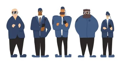Security guards  group standing with arms crossed. Men and woman wearing in a Stock Illustration