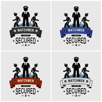 Security guards logo design. Vector artwork of watchman, security officers, o Stock Illustration