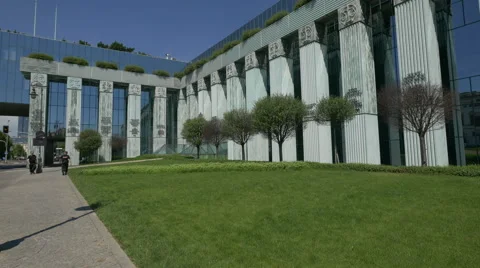 Security guards walking next to the Supreme Court Building in Warsaw Stock Footage 56649480