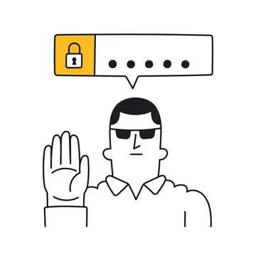 Security guy who asks for a password. Password protection, strong password,.. Stock Illustration