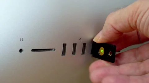 Security hardware key for authentication insert USB port Stock Footage 137839156