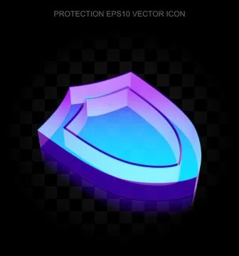 Security icon: 3d neon glowing Shield made of glass, EPS 10 vector Stock Illustration
