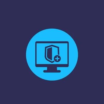Security icon with add sign and computer Illustrazione stock