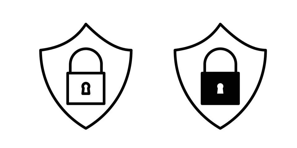 Security icon drawing lines. Silhouette style vector bundle イラスト素材