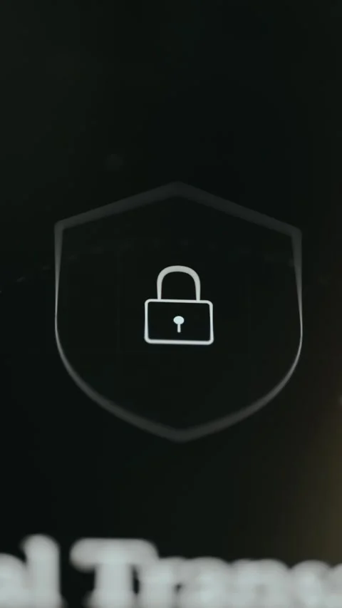 Security icon, a locked padlock inside a shield, data protection and Stock Footage 332047878