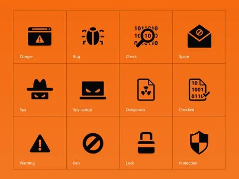 Security icons on orange background. Stockillustratie