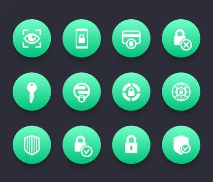 Security icons, secure transaction, online safety, protection service, fire.. Stock Illustration
