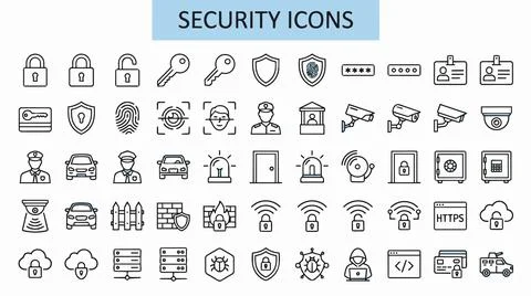 Security icons set for digital protection. Stock Illustration