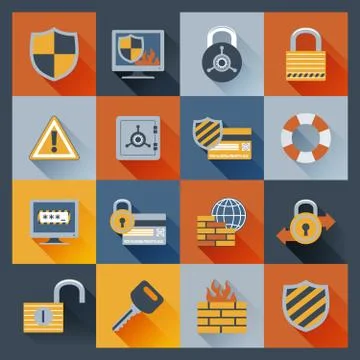 Security icons set flat Illustrazione stock