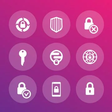 Security icons set, secure transaction, online safety, firewall, key, lock, s Stock Illustration