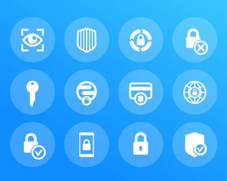 Security icons set, secure transaction, online safety, protection, firewall,  Stock Illustration