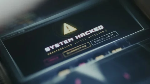 Security interface displaying system hacked warning for unauthorized access Stock Footage 335452390