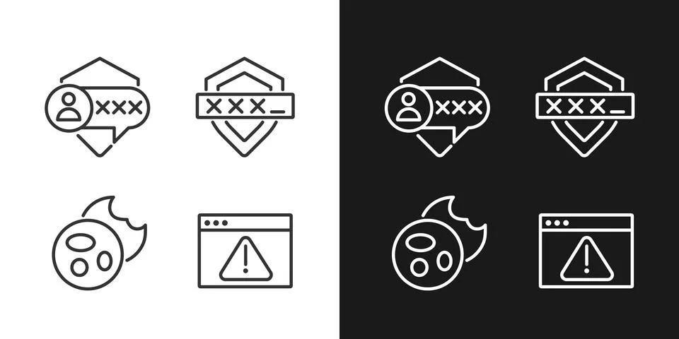 Security on internet pixel perfect linear icons set for dark, light mode Stock Illustration