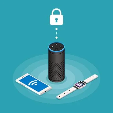 Security Internet of things isometric composition on turquoise background with Stockillustratie