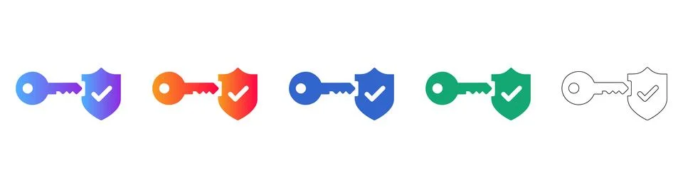 Security Key and Shield Icon Set Illustration