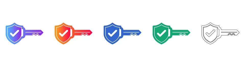 Security Key Icon Set with Checkmark Stock-Illustration