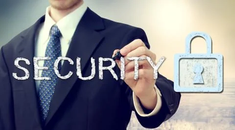 Security key lock with businessman 写真素材