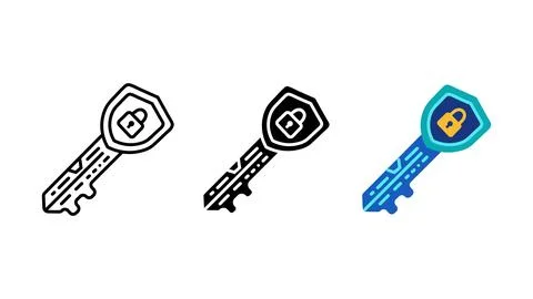 Security key with shield and lock icon set Stock Illustration