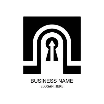 Security Keyhole Logo Design with Geometric Arch and Lock Stock Illustration