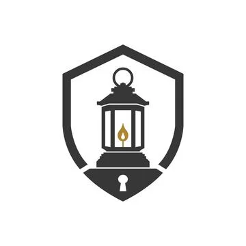Security Lantern Logo Design with Shield Protection Brand Illustrazione stock
