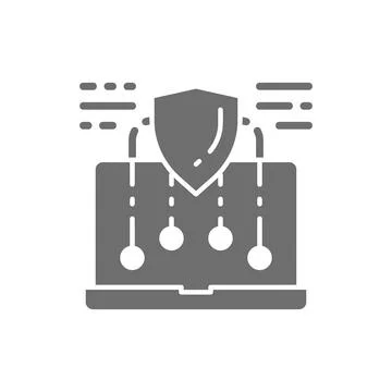 Security laptop, safe computer, web protect, device protection grey icon. Stock Illustration