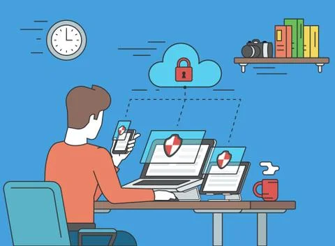 Security for laptop, tablet and smartphone concept illustration Stock Illustration