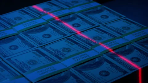 Security Laser Scans Large Block Of Money Stock Footage 185597426
