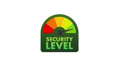 Security level increasing on a speedometer with white and blue background Stock Footage 312417528