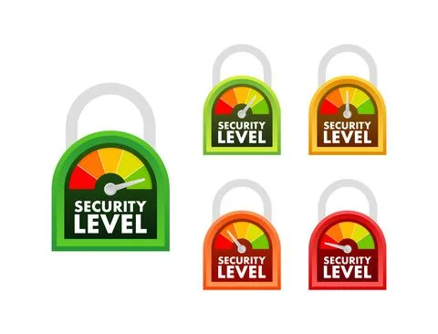 Security level speedometer. Cyber safety concept. Internet network security Stock Illustration