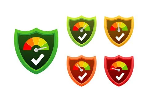 Security level speedometer. Cyber safety concept. Internet network security Stock Illustration