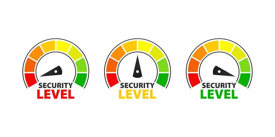 Security level speedometer. Internet network security. Stock Illustration