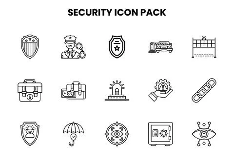 Security Line Collection Icons Pack Stock Illustration