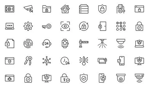 Security line icon set. elements such as shield, lock, password, surveillan.. Stock Illustration