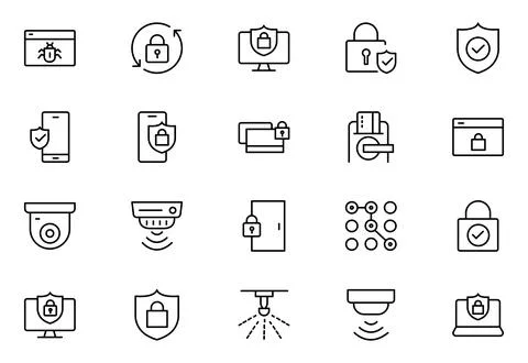 Security line icon set. elements such as shield, lock, password, surveillan.. Stock Illustration