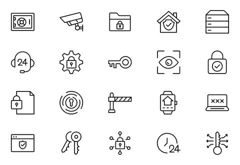 Security line icon set. elements such as shield, lock, password, surveillan.. Stock Illustration