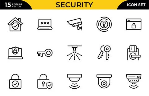 Security line icon set. elements such as shield, lock, password, surveillan.. Stock Illustration