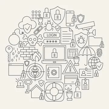 Security Line Icons Circle 스톡 일러스트