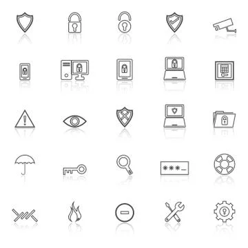 Security line icons with reflect on white background Stock Illustration