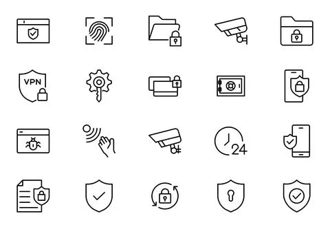 Security line icons set. Guard, cyber security, password, smart home, safet.. Stock Illustration