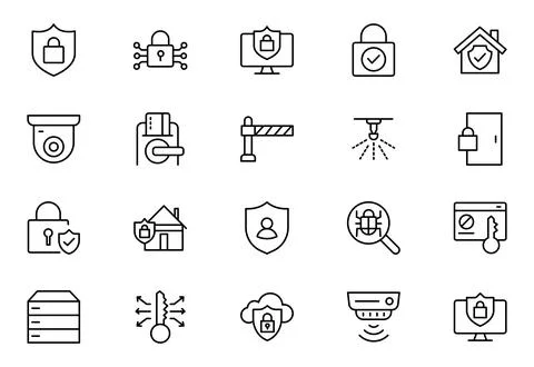 Security line icons set. Guard, cyber security, password, smart home, safet.. Stock Illustration